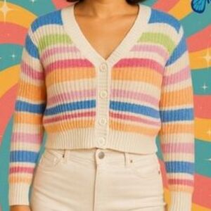Jessica Simpson Large Knit Fall  Multicolor Striped Cardigan Cotton Mix ButtonUp